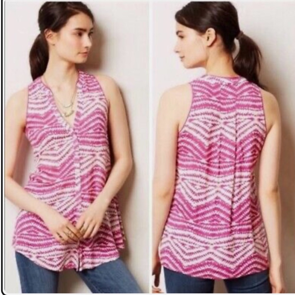 Pink Patterned Sleeveless Top Maeve Anthropologie Ada Bohemian Casual Women's